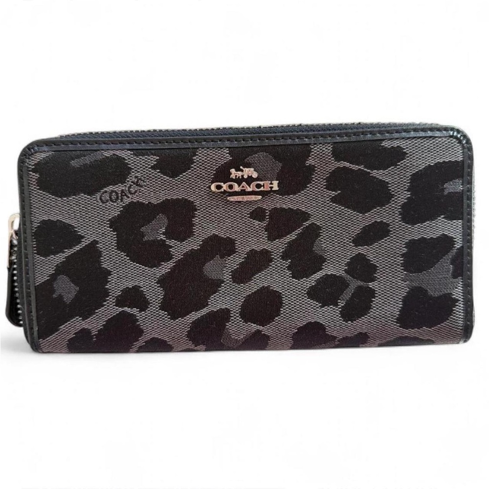 Coach Long Zip-Around Wallet- Black/Gray Leopard Print